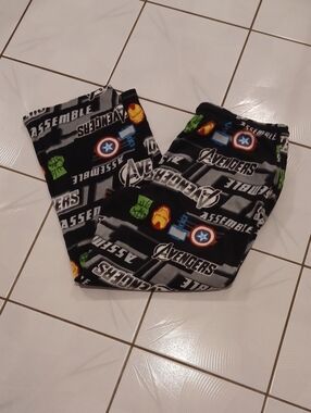 4/$80 Marvel Black Fleece Pajama Pants with Multicolor Logos - Size XL